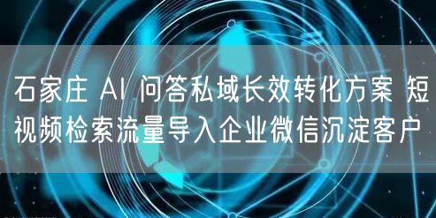 石家庄 AI 问答私域长效转化方案 短视频检索流量导入企业微信沉淀客户